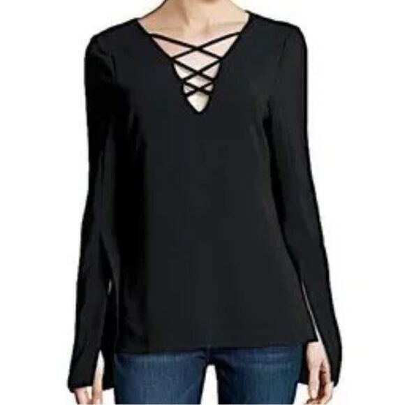 Ramy Brook Black Bell Sleeve Top Sz. 6 - Picture 1 of 11